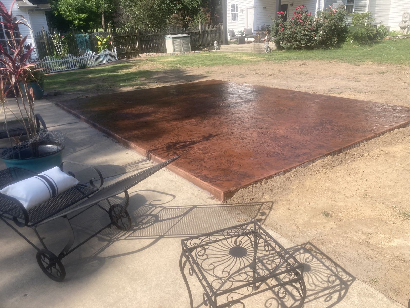 Stained and stamped concrete patio addition poured by Lonnie in Cabot, AR